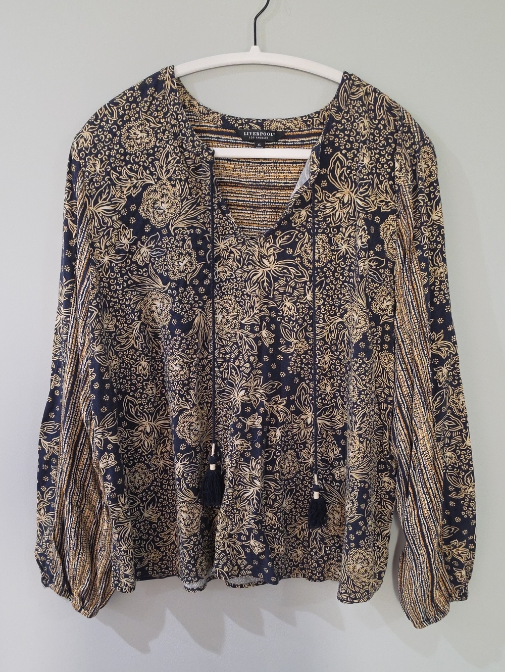 Liverpool Black and Beige Floral Peasant Top